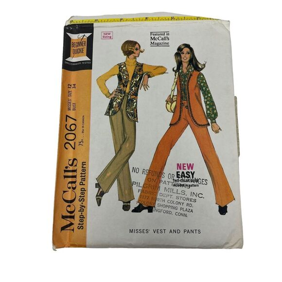 McCall's Vintage Sewing Pattern Womens 2067‎ Size 12 CUT Vest  Wide Leg Pants - Picture 1 of 2